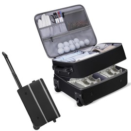Golf Trunk Organizer with Wheels, 2 Layer Waterproof Golf Organizer for Car, Separate Ventilated Compartment for 2 Pair Shoes, Storage for Clothes & Accessories, Golf Gifts for Men & Accessory ﻿