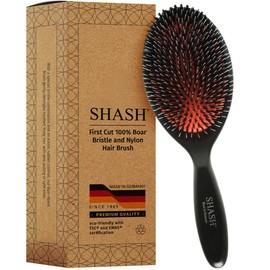 Since 1869 Hand Made In Germany - Nylon and 100% First Cut Boar Bristle Brush Suitable For Normal to Thick Hair - Gently Detangles, No Pulling or Split Ends - Softens Improves Texture, (Large)
