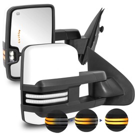 EVERESTWAY Power Heated Towing Mirrors LED Compatible for 2014-2019 Chevy Silverado GMC Serria 1500 2500 HD 3500 HD w/Sequential Turn light Pair Set Not for Diesel Truck (Painted White)