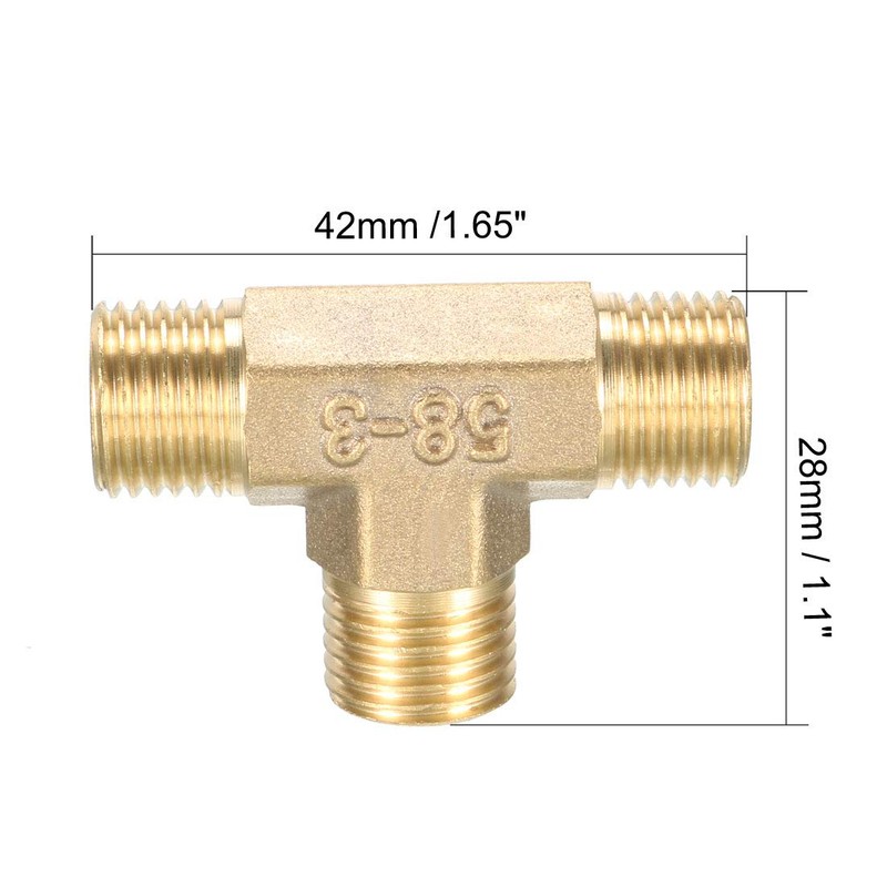 sourcing map Brass Tee Pipe Fitting 1/4 BSP Male Thread