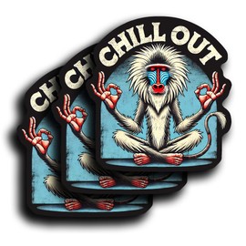 Meditation Monkey Sticker Pack, Chill Out Design, 3 Count, Rafiki Art