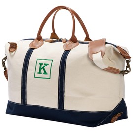 Personalization Universe Initial Weekender Embroidered Canvas Duffel Bag- Navy