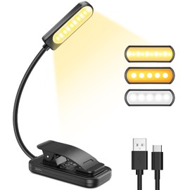 GARITE Leselampe Buch Klemme, GARITE 10 LED Buchlampe mit Stufenloser Dimmung, 3 Farbmodi (Warm/Khl/Wei?), USB Wiederaufladbare Klemmlampe, 360 Faltbare Leselampe fr Nachtlesen, Buch, Bett, Bro, Reisen