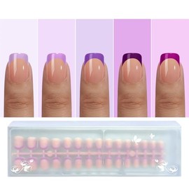 OPkssnails Uñas francesas prensadas, 150 unidades, moradas, extracortas, cuadradas, de gel suave pre-permanente, uñas postizas acrílicas para manicura