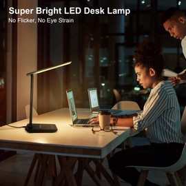 shinelife LED Desk Lamp for Office Home, Bright Desk Light with USB Charging Port, Adjustable Dimmable Desk Lamps 5 Modes 5 Brightness, Touch Study Lamp for Nail, Craft, Puzzle, Sewing, Study, Black