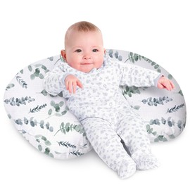 Little Grape Land Nursing Pillow, Soft 100% Cotton Breastfeeding Pillow with Breathable Muslin Removable Cover, Green Leaves Breast Feeding Pillows for Babies 0-12 Months with Protective Zipper