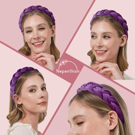 Nepenthion Velvet Braided Headbands for Women Velvet Headbands Stretchy Comfortable Non-Slip Hair Accessories (Purple, Adult)