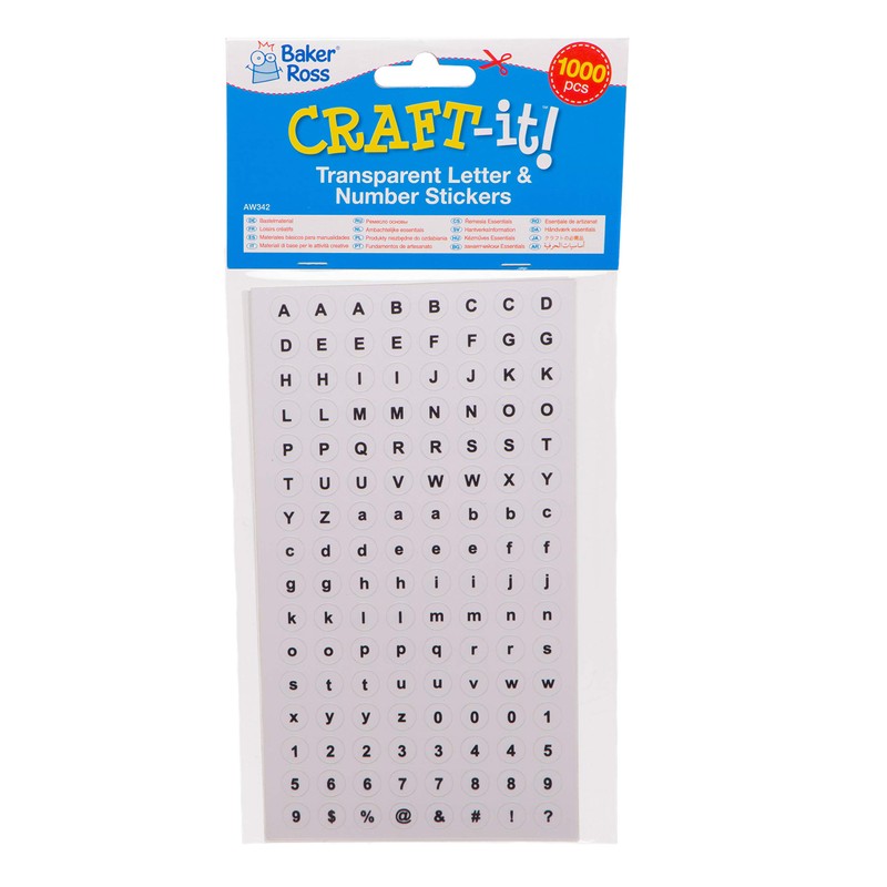 Baker Ross AW342 Transparent Letter & Number Stickers (Pack of