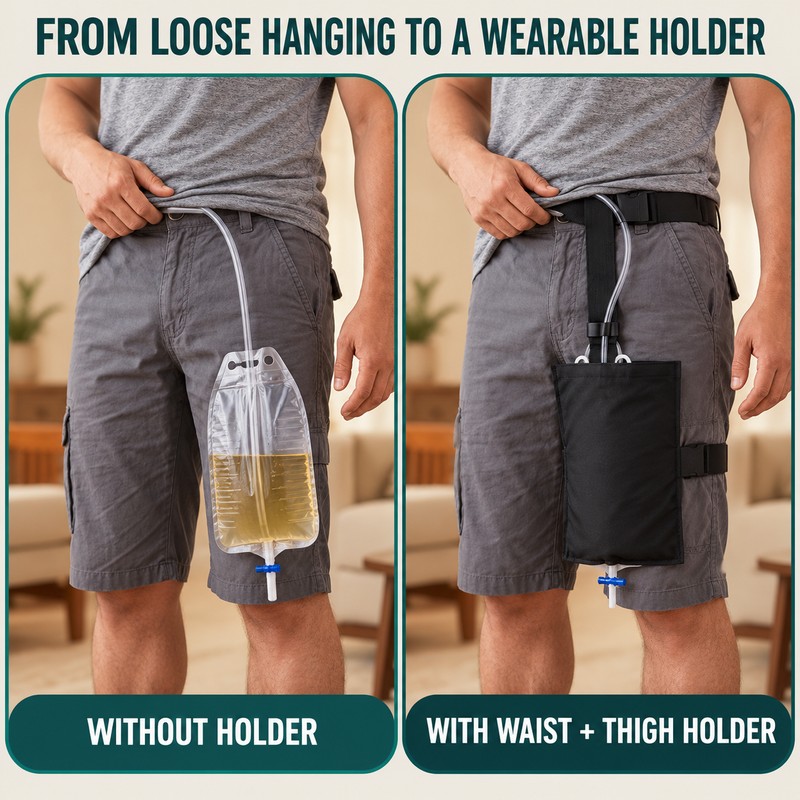 Black Urinary Drainage Bag Holder Pouch with Waist and Thigh
