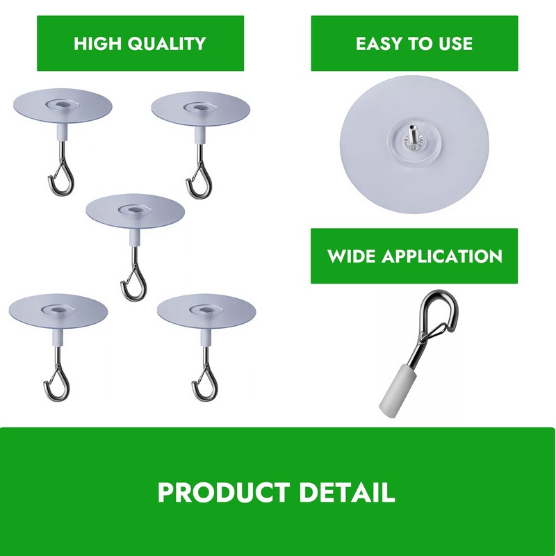 HCTCPALS 5-Pack Heavy Duty Adhesive Ceiling Hooks – No Drill,