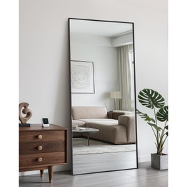 LadyNow Full Length Mirror, 71"x28" Oversized Floor Mirror Freestanding, Full Body Mirror Floor Standing Mirrors with Stand, Hanging Mounted Mirrors for Bedroom Living Room, Black, Rect Style