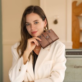 CLUCI Small Wallet for Women Leather Slim Womens Wallet Bifold Multi Card Holder Organizer Designer with Removable ID Window, 0 Two-toned Brown, Small, Minimalist