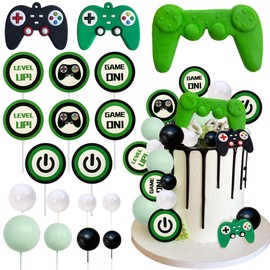 19 decoraciones para tartas con temática de videojuegos, controladores de juegos, decoración de pasteles, decoración de fiesta de juegos para hombre o fiesta de juegos (diseño B verde)