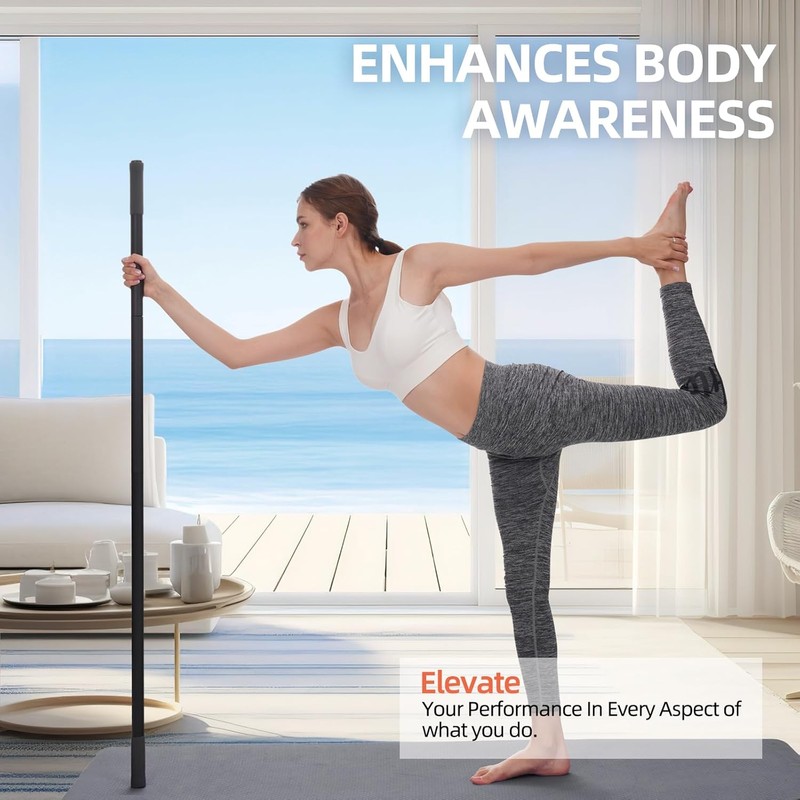 Adjustable Yoga Stick (30/45/60 in), Fully Foam-Sleeved Steel Stretching &