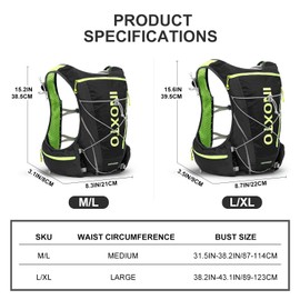 INOXTO Hydration Vest Backpack,Lightweight Water Running Vest Pack with 1.5L Water Bladder Bag Daypack for Hiking Trail Running Cycling Race Marathon for Women Men Kids (Black (L/XL))