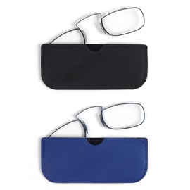 DXYXYO Armless Reading Glasses for Women Men, 2 Pack Mini Thin Legless Nose Clip Readers Compact with Small Portable Case, 1.5 Black and Blue