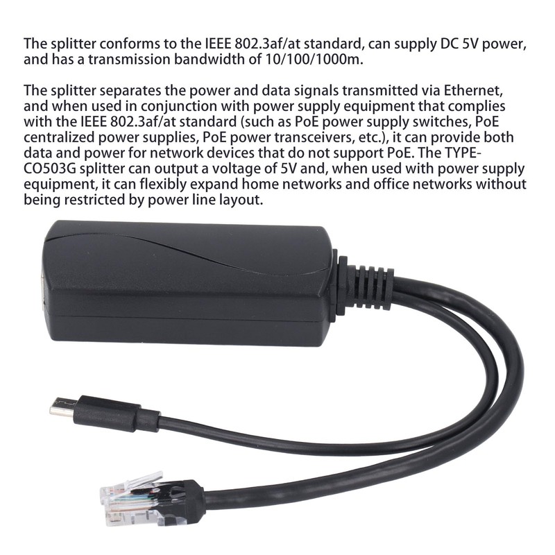 Gigabit PoE Splitter for Pi 5 5B, 5V 4A PoE