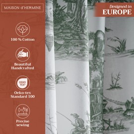 Maison d' Hermine Curtains for Living Room 100% Cotton 108 inch Length One Panel Light Filtering Toile Curtains with Rod and Loop Pockets (Calais Antique Green (White Background), 50" W x 108" L)