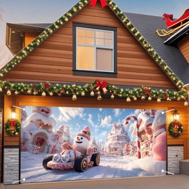 Nuxovilar Christmas Garage Door Cover Snowman Winter Xmas Holiday Party Hanging Banner Extra Large Garage Decorations Backdrop For Indoor/Outdoor Garage Home Polyester (Snowman Type B,6 X 13 Foot)