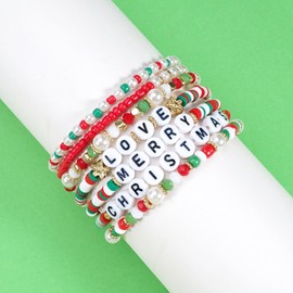 Ardorchid Christmas Xmas Bracelets for Women Snowman Santa Claus Stackable Heishi Beaded Stretch Bracelet Merry Christmas Pearl Bracelet Jewelry Party Supplies