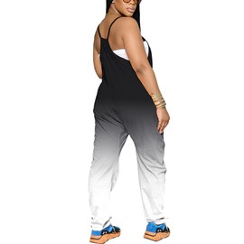 Nimsruc Summer Women Jumpsuits Casual Rompers Sling Sleeveless Loose Baggy Overalls Jumpers With Pockets 2024 Black Gradient L
