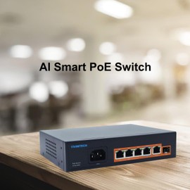 6 Port PoE Switch with 2 Uplink Network Switch Ethernet Switch PoE++ Port 802.3af/at/bt Compliant Durable Metal with 65W High Power Unmanaged Plug and Play AI Watchdog