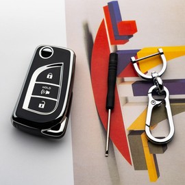 WTSHOPME Key Fob Cover Keychain Fit for Fortuner Tundra Camry RAV4 Highlander Challenger Key Shell 3 Buttons Smart Key