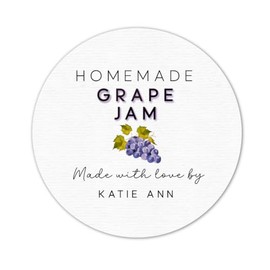Homemade Grape Jam Labels - “Made with Love By” Customizable Stickers - 2” Round Home Made Kitchen Jam Stickers