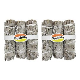 Govinda - 6 Pack - Premium California White Sage Smudge Sticks, Each Stick Approximately 4 Inches Long