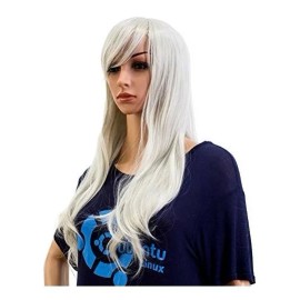 Swacc Peluca Blanco Plateado Liso 66 Cm Con Fleco Swacc