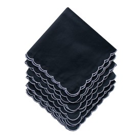 SrffbreMeOly Woemsn Handkerchiefs White Soft Cotton Embroidery Black Ladies Lace Hankies Scallope 6PCS