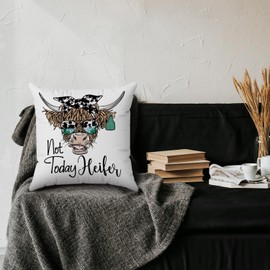 Yomisex Cow Print Throw Pillow Covers, Cow Bedroom Decor Pillow Covers for 18x18, Funny Cows Gifts for Women Not Today Heifer Western Farmhouse Pillow Cover