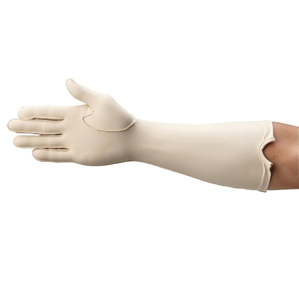 Rolyan 50974 Forearm Length Right Compression Glove, Full Finger Compression Sleeve to Control Edema and Swelling, Water Retention, and Vericose Veins, Covers Fingers to Forearm on Right Arm, Large