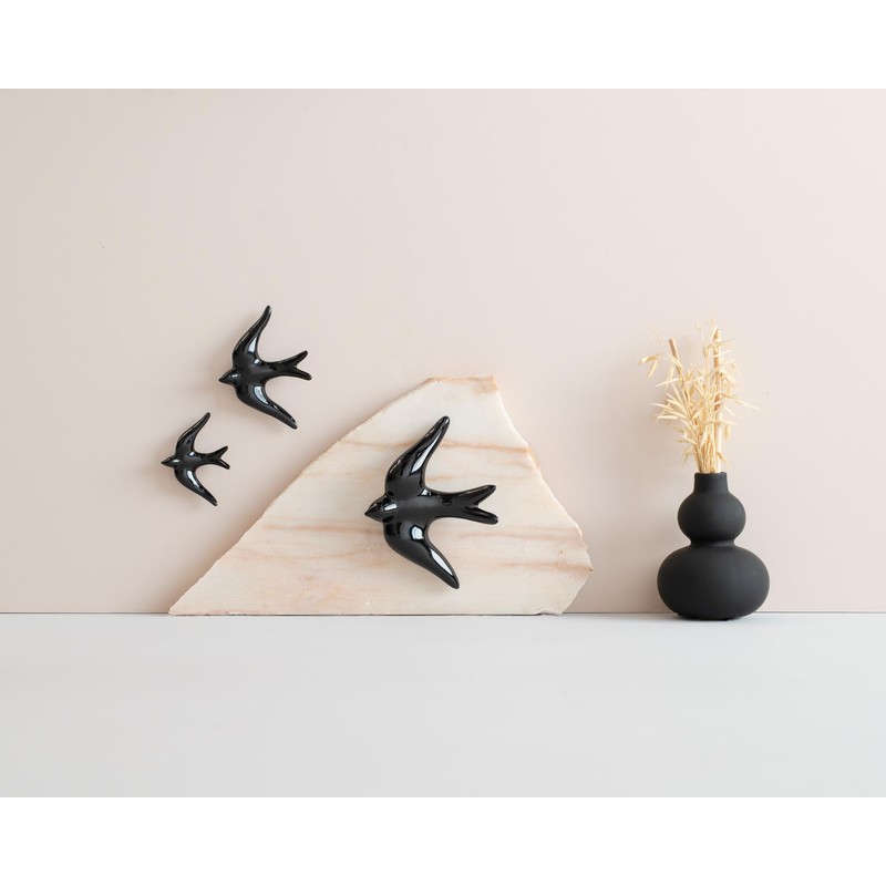 Set of 3 Ceramic Birds Swallows for Wall and Home