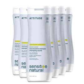 ATTITUDE Hair Shampoo for Sensitive Dry Scalp, EWG Verified, Soothing Oat, For Thin Hair, Naturally Derived Ingredients, Vegan and Plant-Based, Volume and Shine, Unscented, 16 Fl Oz (Pack of 6)