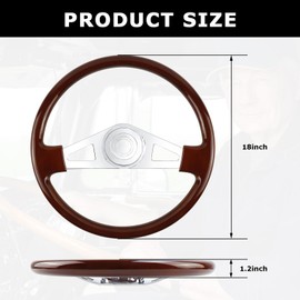 QYMOPAY 18"" Solid Wood Truck Steering Wheel 2 Spoke Aluminum Chrome Plated for Semi-Trailers,Trucks for Kenworth,Peterbilt,Volvo,Freightliner