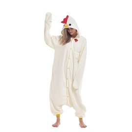 Love to Enjoy Unisex Adult Chicken Onesie Pajamas Plush Animal Cosplay Costume M White