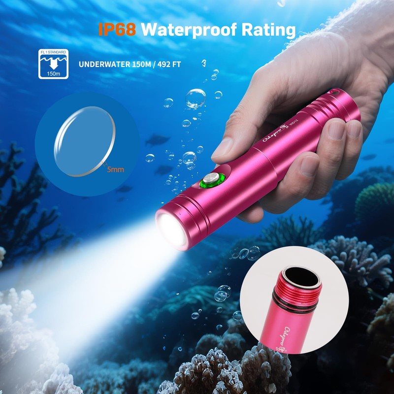 Odepro WD12 Scuba Diving Light 1400 Lumen Underwater Flashlight 3