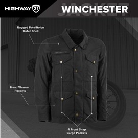 Highway 21 Winchester Jacket, Men’s Street Motorcycle Gear, Rugged Riding Apparel, Polyester-Nylon Outer Shell