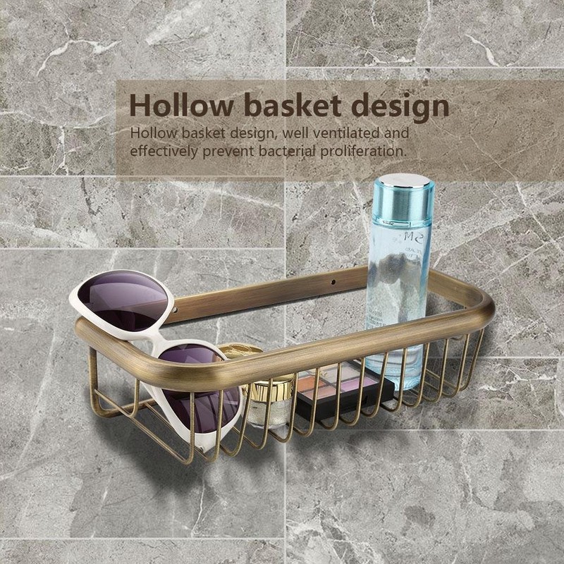 Yosoo Wall Mount Bathroom Shelf, 30cm Copper Shower Basket with