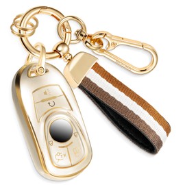 Coverforkey for Buick Key Fob Cover with Nylon Webbing Keychain, Fashionable Matte Metallic Soft Case for for Enclave Encore GX Envision LaCrosse Regal Tourx (6 buttons) Fob Shell (Champagne Gold, A)