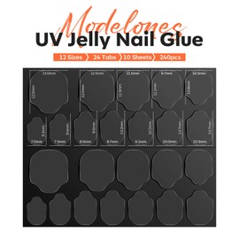 modelones Nail Adhesive Tabs 240pcs - UV Jelly Nail Glue Nail Stickers for Press ons Waterproof Breathable Double Sided Sticky Tabs for Press on Nails Need Curing 10 Sheet 12 Sizes
