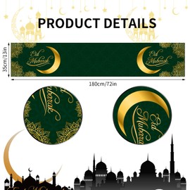 Eid Mubarak Table Runner, Ramadan Table Decorations Green Gold Ramadan Moon Table Cover Decorations for Home Dining Table Islamic Happy Ramadan Mubarak Festival Party Celebration Supplies, 180 x 35cm