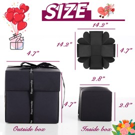 Explosion Box Gifts,Surprise Creative DIY Photo,Exploding Love Box,Love Memory Photo Box with 4 Faces for Anniversary,Birthday,Valentine's Day and Wedding(Black) Square