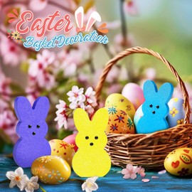 Easter Decorations, 6 Pcs Glitter Easter Peeps Decor for Home, Wood Table Decorations, Tiered Tray Décor, Spring Signs for Desk Shelf Mantel Office Indoor, Basket Gifts