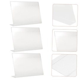 Operitacx 4sets Tag Board Plate Holder Lid Brochure Display Stand Pot Market Sign Holder Risers Product Label Holder Monitor Riser Labels for Storage Bins Plate Stand Plinth Acrylic 3pcs*4