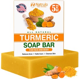 Natural Turmeric Soap Bar for Face & Body – Turmeric Skin Brightening Soap for Dark Spots, Intimate Areas, Underarms – Exfoliating Face Wash Reduces Acne, Fades Scars & Cleanses Skin – 5oz Bath Bar