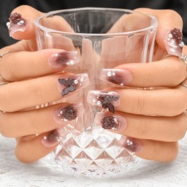 Sethexy Burgundy Gradient Handmade Press on Nails Medium Coffin Fake Nails Acrylic Fake Nail with Design Glossy Salon Stick On Nails for Women and Girls 10PCS (X)