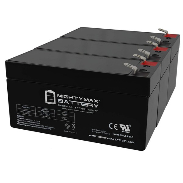 Mighty Max Battery ML1.3-12 - 12 Volt 1.3 AH SLA Battery - Pack of 3