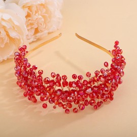 Teyglen Red Crystal Rhinestone Tiara Headband for Women, Wedding, Prom, Birthday, Alloy, Crystals, 31cm/12.2in